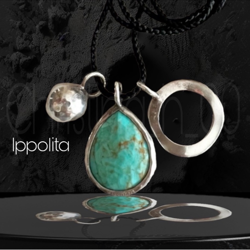 4 piece IPPOLITA +pouch. turquoise rock candy teardrop black silk necklace